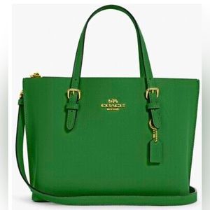 Women's NWT Coach Leather Mollie Tote Bag in Green